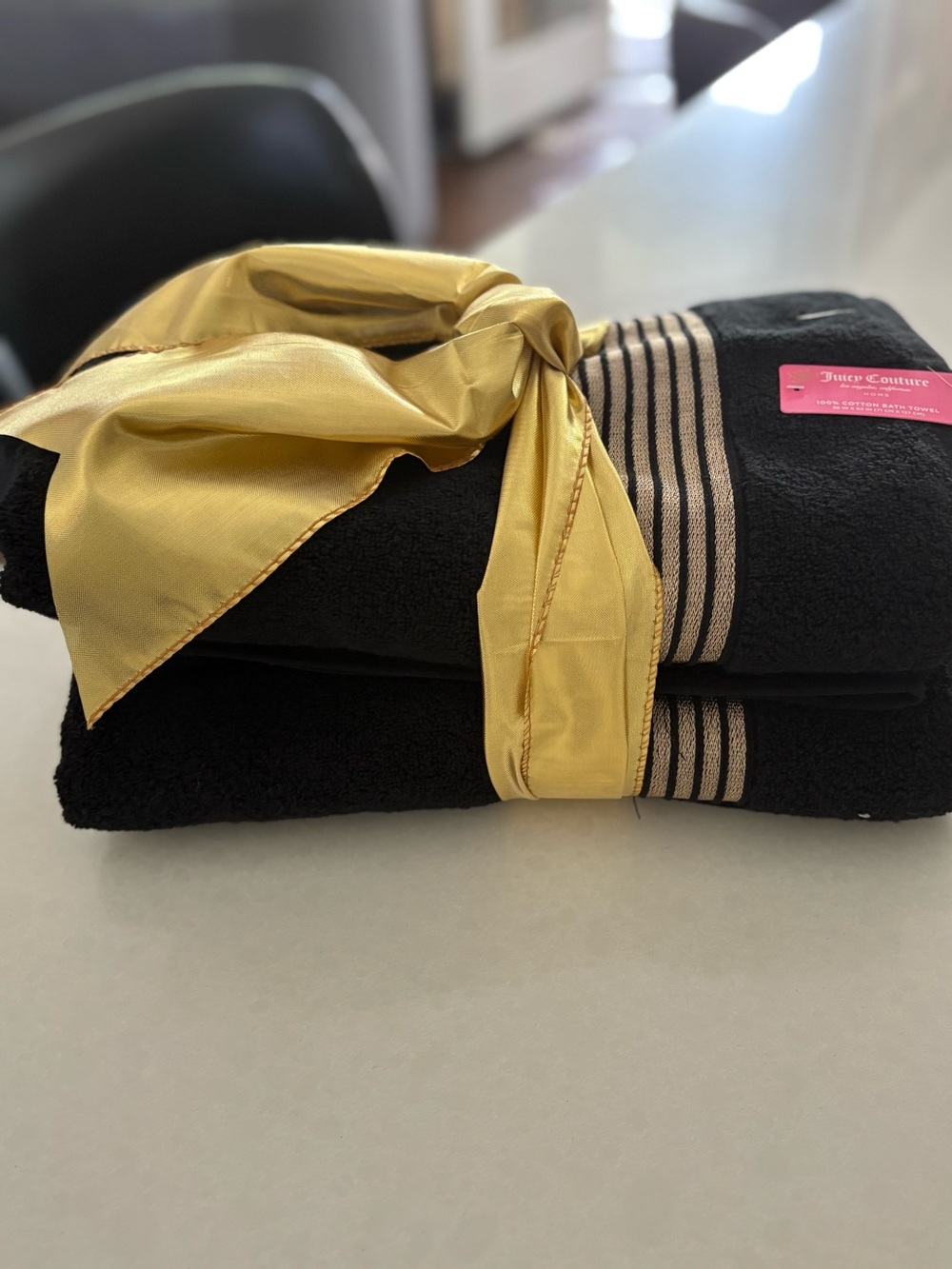 Juicy Couture Two Black Bath Towels with Gold Trim - Picture 2 of 4